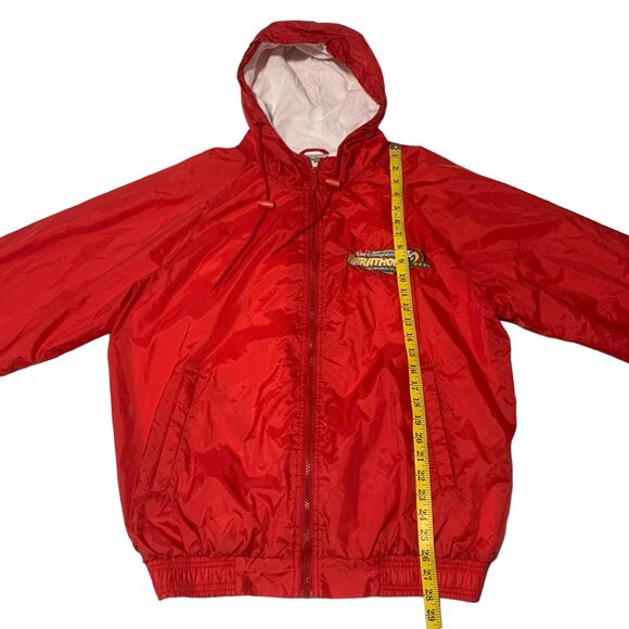 Walt Disney World Marathon Windbreaker L Jacket Red Zip Front Hoody Embroidered - Picture 5 of 9